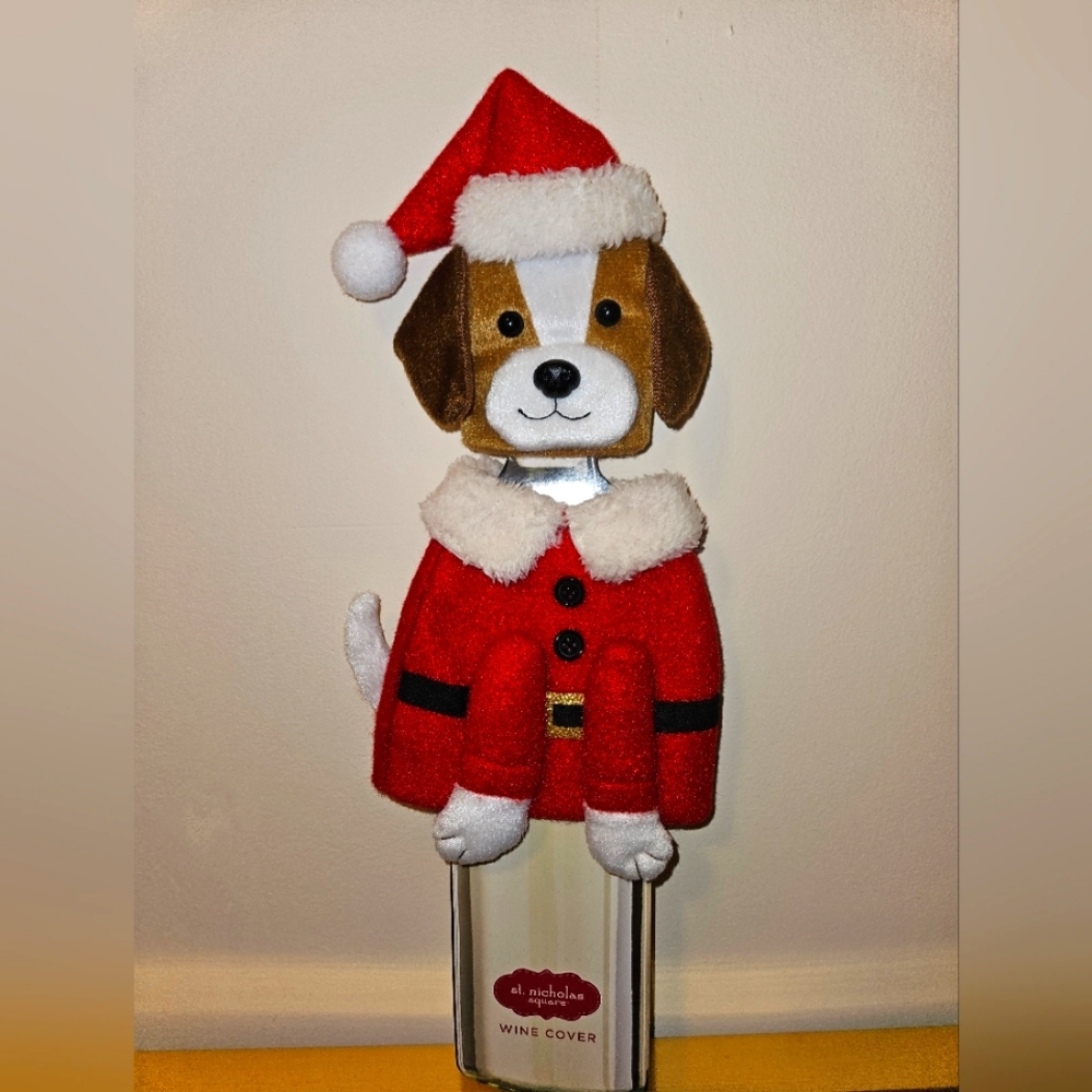 Christmas pup wine bottle cover
